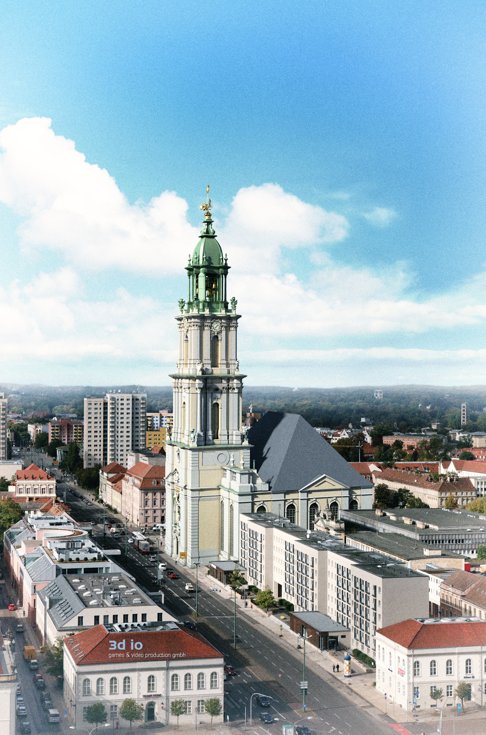 Garnisonkirche 3D Reconstruction, a demanding task of rebuilding a church completely in 3D, was project which actually consumes multiple art disciplines. One need to read correct the CAD Plans, recreate large matte-paintings of Potsdam (Berlin) and design in 3D the parts which only existed as a simple drawing. In order to place this building in the place where it once stand, 3d-io team has used 3dsMax and Eyeon Fusion for both 3d and projection mapping animations. Garnisonkirche 3D Reconstruction, a demanding task of rebuilding a church completely in 3D, was project which actually consumes multiple art disciplines. One need to read correct the CAD Plans, recreate large matte-paintings of Potsdam (Berlin) and design in 3D the parts which only existed as a simple drawing. In order to place this building in the place where it once stand, 3d-io team has used 3dsMax and Eyeon Fusion for both 3d and projection mapping animations.